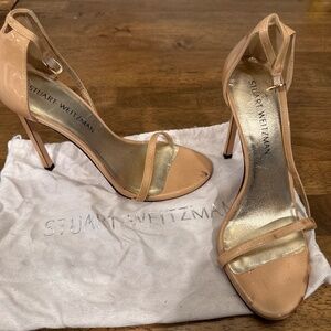 Stuart Weitzman Nude Patent Leather Ankle Strap Heels Size 9
